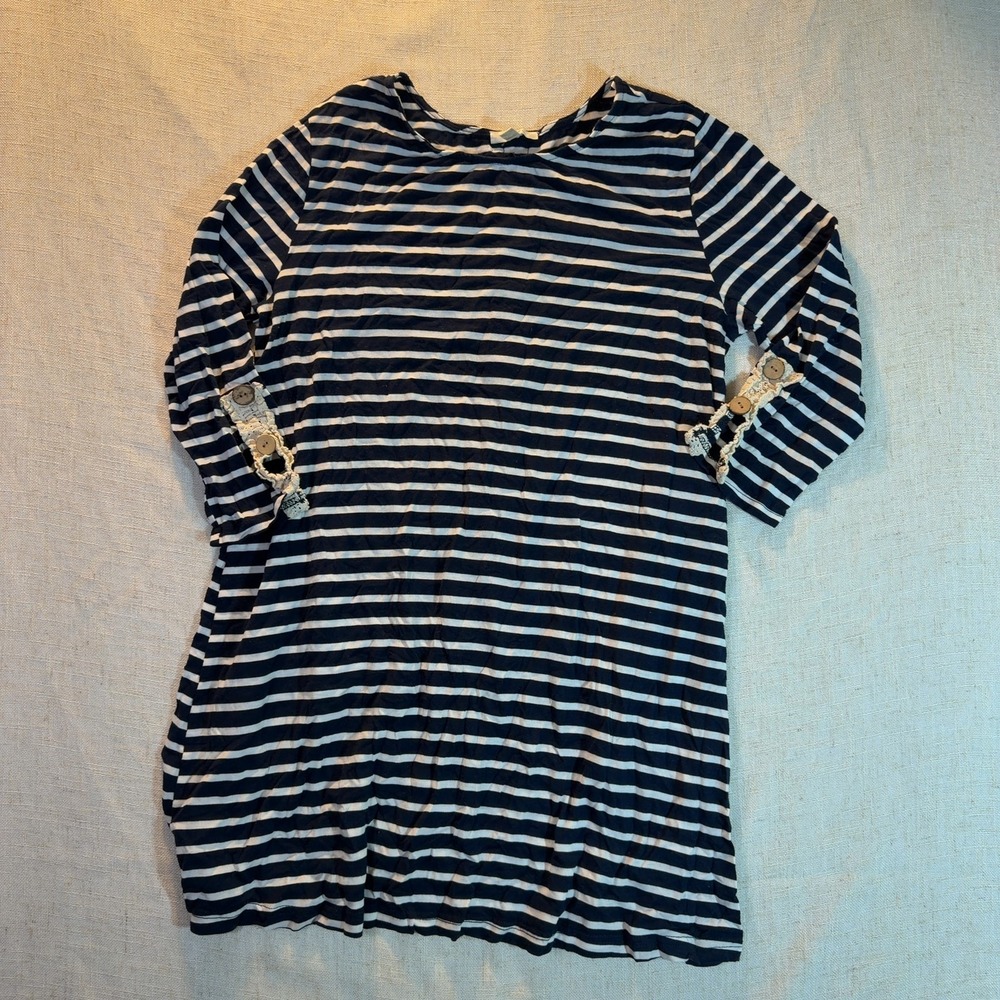 Jodifl Stripe Tunic Dress Long Sleeve Lace Women's Size Small